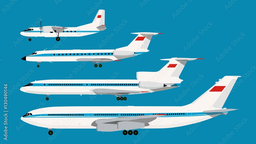Set of retro USSR civil planes series