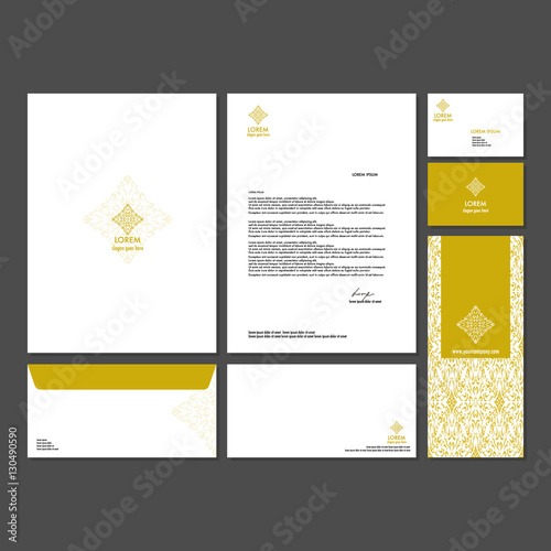 Branding identity template corporate company design. Set - business card, brochure, letter, envelope, poster, leaflet for hotel, resort, spa, luxury premium floral logo.
