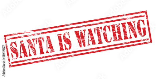 santa is watching red stamp on white background