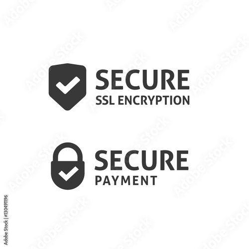 Secure ssl https connection icon vector isolated, black and white secured shield and padlock symbols, protected payment, safe data encryption technology, https website certificate privacy sign