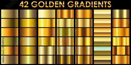 Set of 42 golden color illustrator gradients with black backgrou