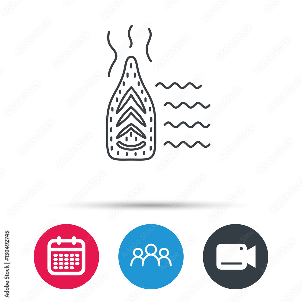 Fototapeta premium Steam ironing icon. Iron housework tool sign. Group of people, video cam and calendar icons. Vector