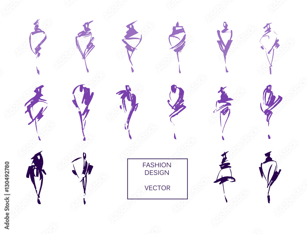 Set of fashion logos hand drawn. Vector fashion illustration.Colorful  sketches isolated.