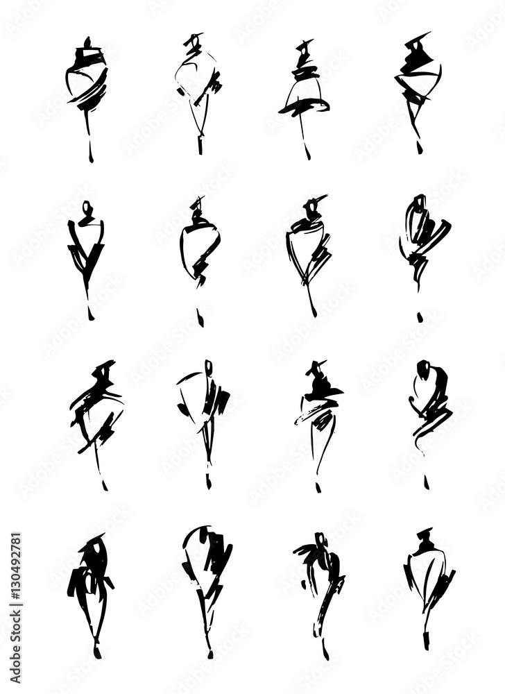 Set of fashion logos hand drawn. Vector fashion illustration. Monochrome sketches isolated. Set of fashion logos hand drawn. Vector fashion illustration. Monochrome sketches isolated.