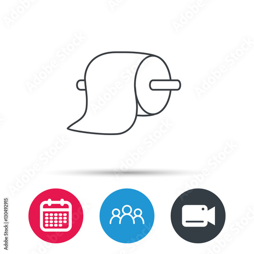 Toilet paper icon. WC hygiene sign. Group of people, video cam and calendar icons. Vector
