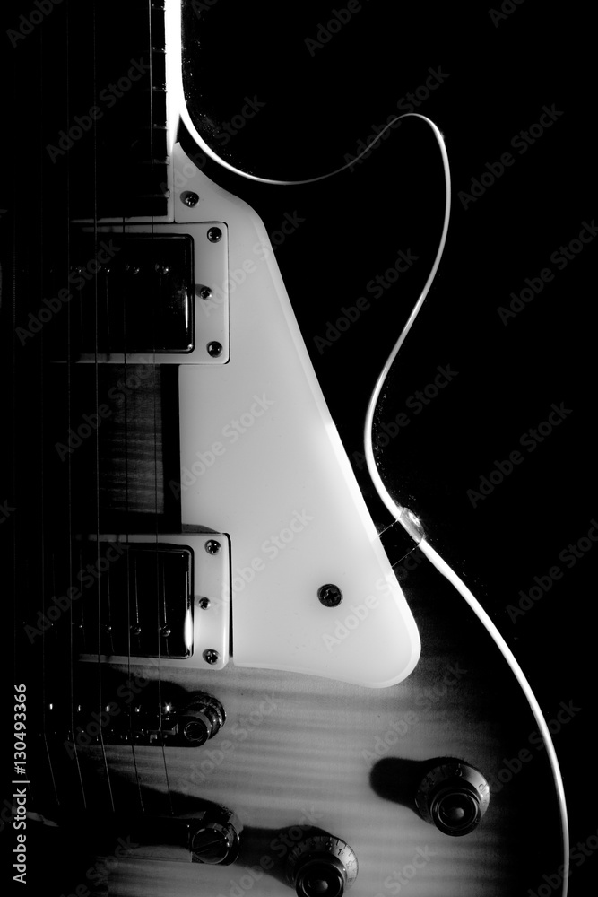 Fototapeta premium Electric guitar isolated on a black background black and white p