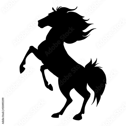 Black horse prancing silhouette. Vector illustration