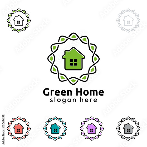 Green home logo, represented real estate vector logo design