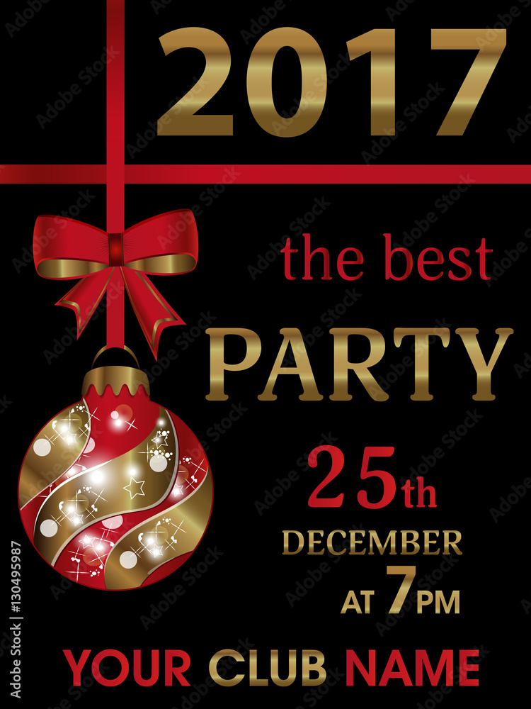 Christmas party invitation black template background with white fir