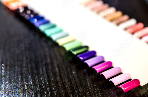 The palette of colors for nail polish.