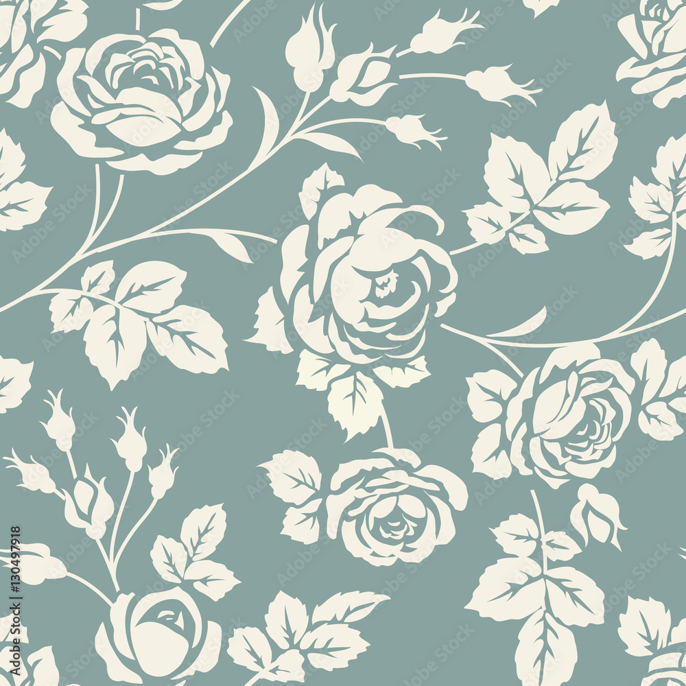 Seamless pattern with rose silhouettes. Vintage flowers