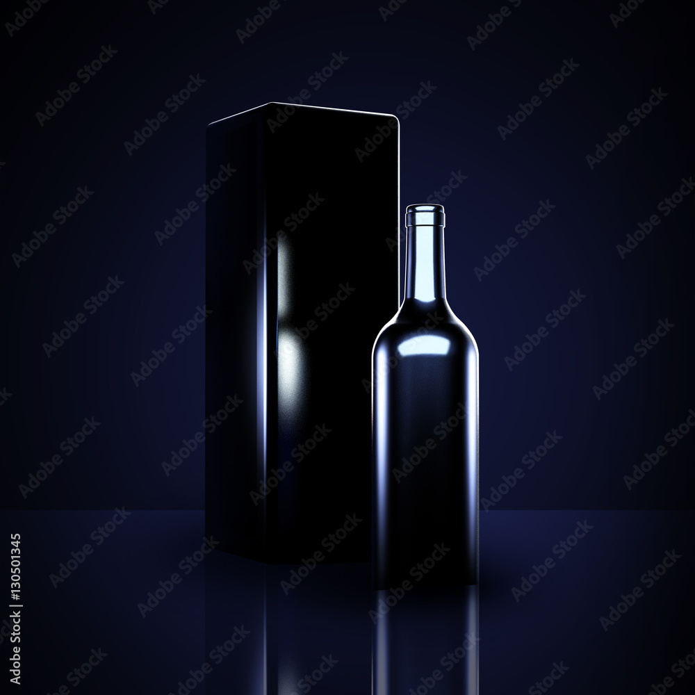 Luxury black background with elite alcohol. A bottle of wine. Stock