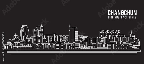 Cityscape Building Line art Vector Illustration design - Changchun city
