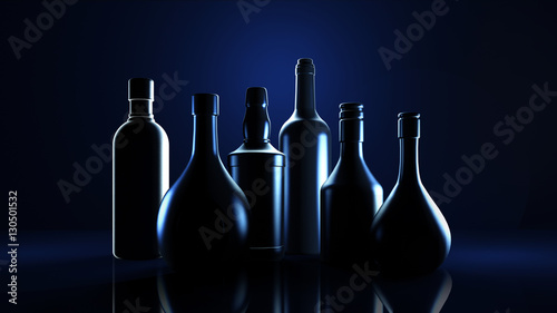 Tableau sur toile Stylish black background with bottles of hard liquor luxury for