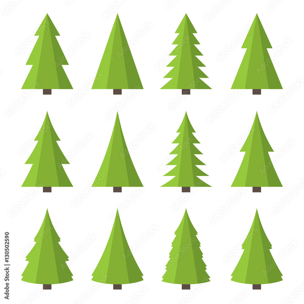 Obraz premium Christmas Tree Icon Set. Flat Style Vector