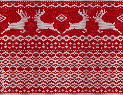 Seamless ethnic knitting with Christmas deer. Vector illustration.