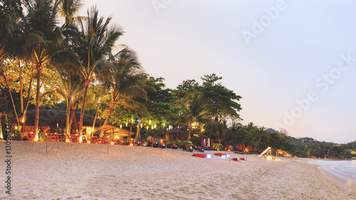Fototapeta Naklejka Na Ścianę i Meble -  Evening Phangan beach with white sand and cristal clear water