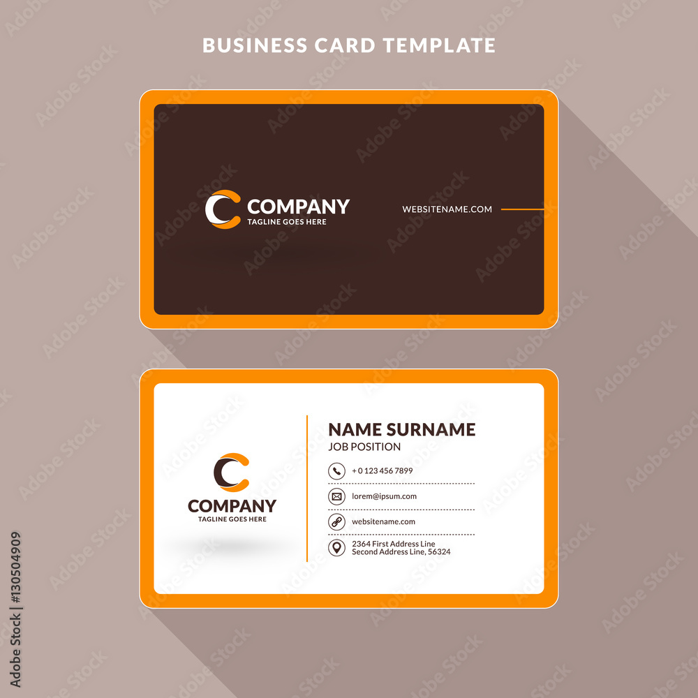 Creative and Clean Double-sided Business Card Template. Orange and Brown Colors. Flat Design Vector Illustration. Stationery Design Creative and Clean Double-sided Business Card Template. Orange and Brown Colors. Flat Design Vector Illustration. Stationery Design