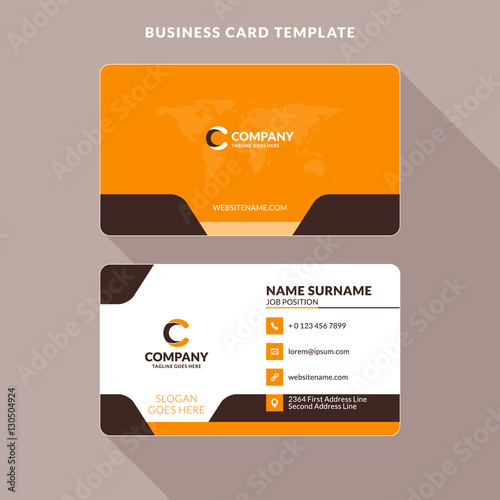 Creative and Clean Double-sided Business Card Template. Orange and Brown Colors. Flat Design Vector Illustration. Stationery Design