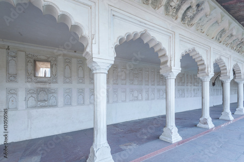 Interior and exterior elements of Agra Fort Diwan I Am (Hall of Public Audience), Agra, Uttar Pradesh state, India