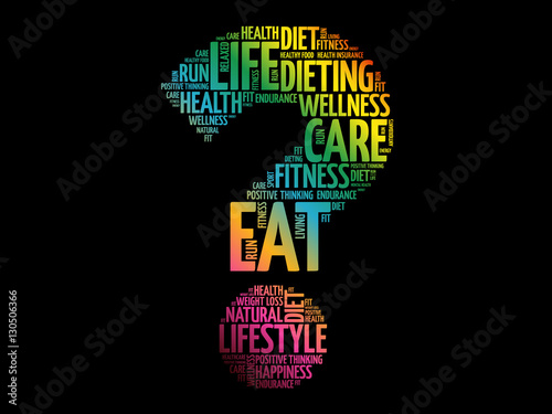 Question mark word cloud, fitness, sport, health concept