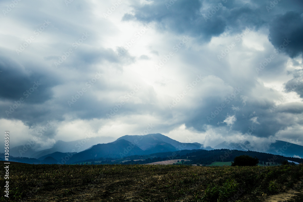 A beautiful Slovakian mountain scenery in Low Tatras with dramatic clouds A beautiful Slovakian mountain scenery in Low Tatras with dramatic clouds