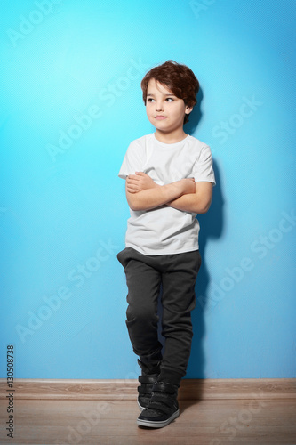 Cute emotional little boy o...