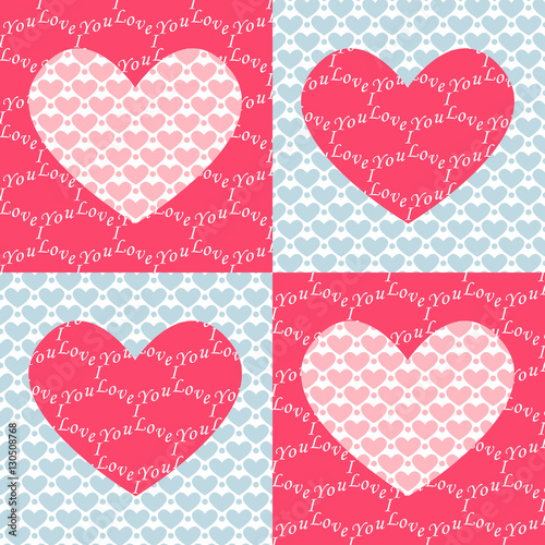Vintage heart seamless with i love you lettering pattern. Valentines day background.