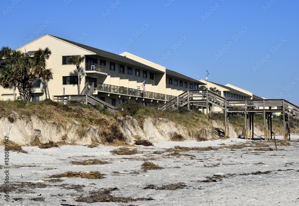 Beach erosion caused by hurricane Matthew hitting along the east coast of Florida, USA. Beach erosion caused by hurricane Matthew hitting along the east coast of Florida, USA.