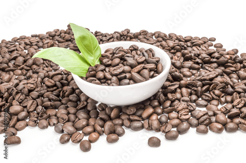 Closeup of coffee beans isolated on a white background cutout