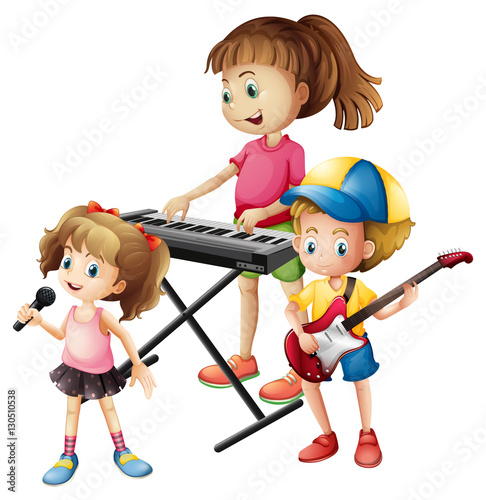 Children playing musical instrument together