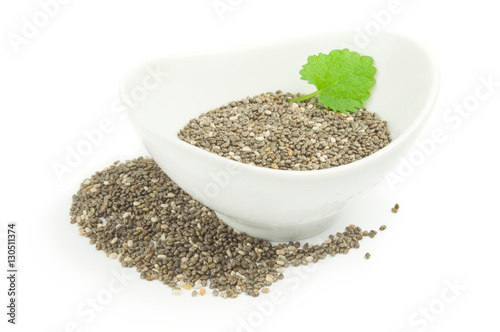 Superfood chia seeds on a white background clipping path
