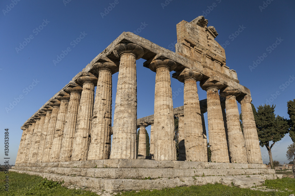 Greek Athena temple, archaeological site of Paestum, Italy