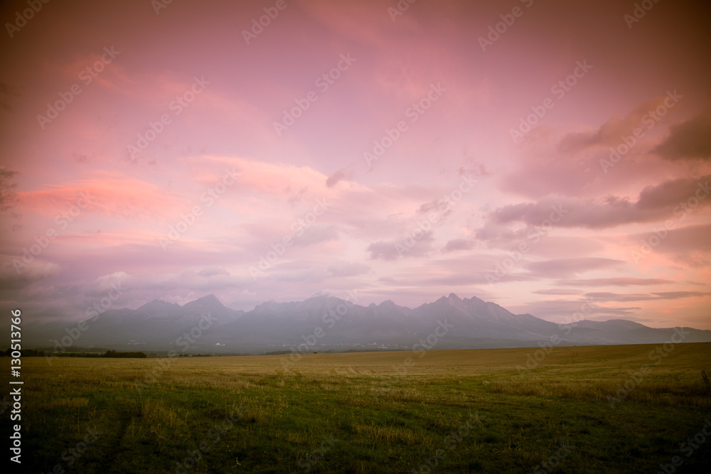 Plakat A beautiful Slovakian landscape with Tatra mountains in background