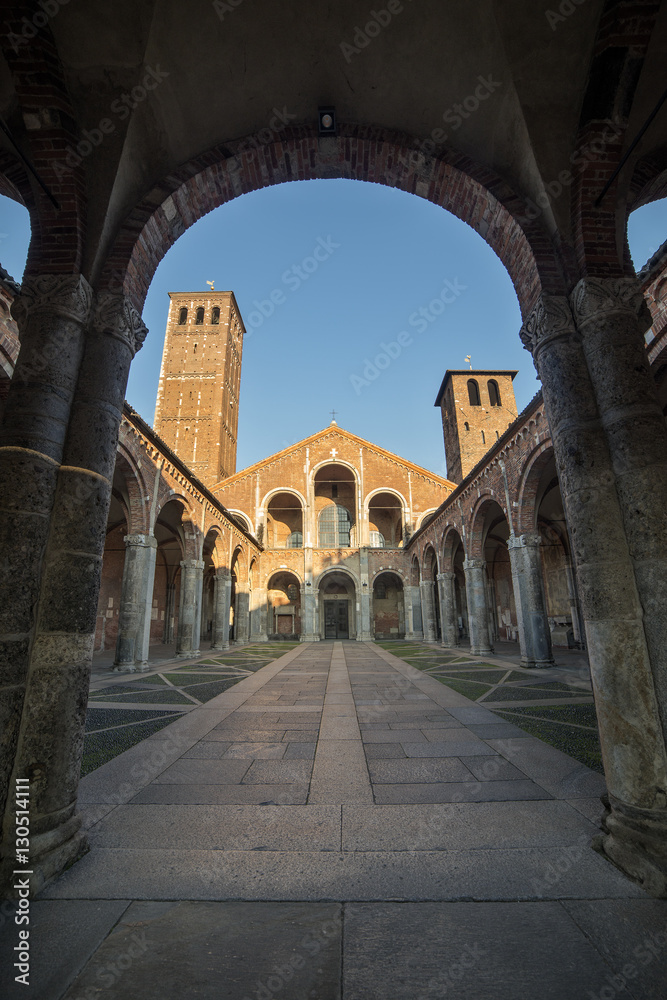 Basilica of Saint Ambrogio facade and porch