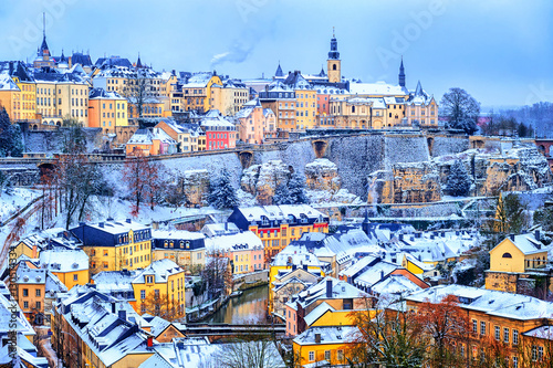 Luxembourg city snow white in winter, Europe photo