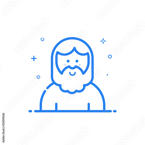 Fototapeta Naklejka Na Ścianę i Meble -  Vector illustration of blue icon in flat line style. Linear cute and smiling hipser man with beard. Graphic design concept of avatar use in Web Project and Applications Outline isolated object.