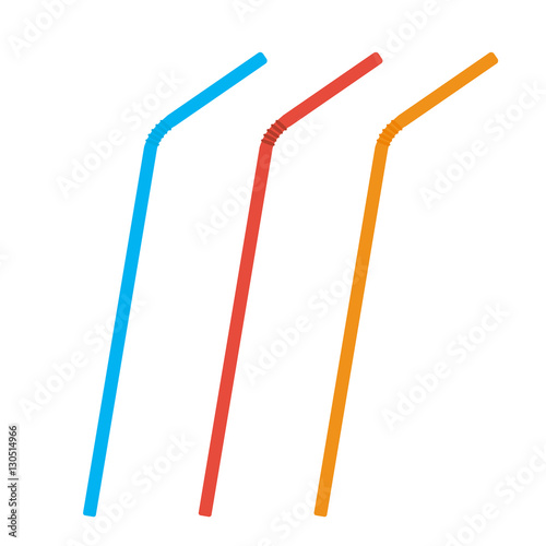 Plastic straws for cocktail set. Orange, red, blue straws. Vector illustration