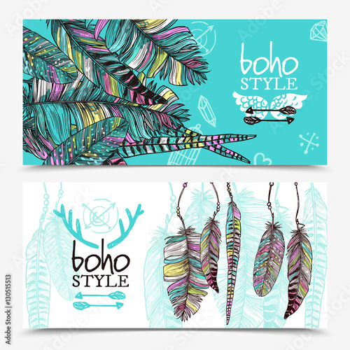 Sketch Feathers Horizontal Banners