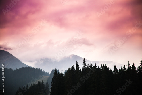 Fototapeta Naklejka Na Ścianę i Meble -  A beautiful colorful sunset in Tatra mountains. Decorative look