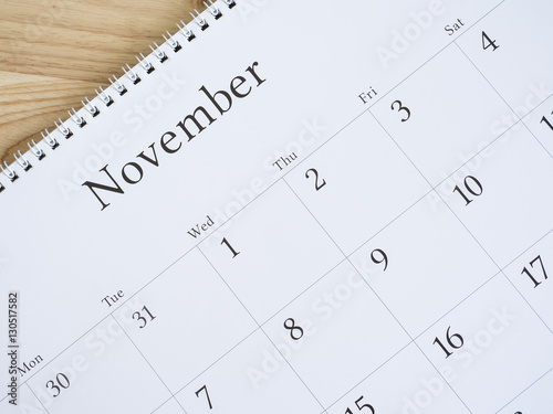 November on white calendar page 2