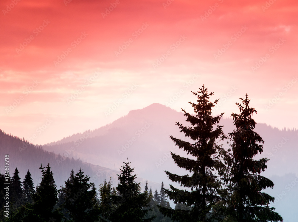 A beautiful colorful sunset in Tatra mountains. Decorative look