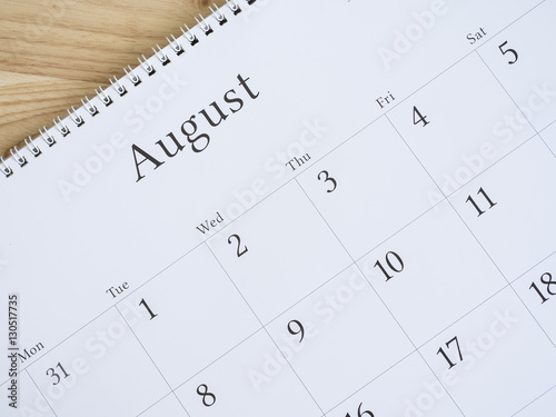 August on white calendar page 2