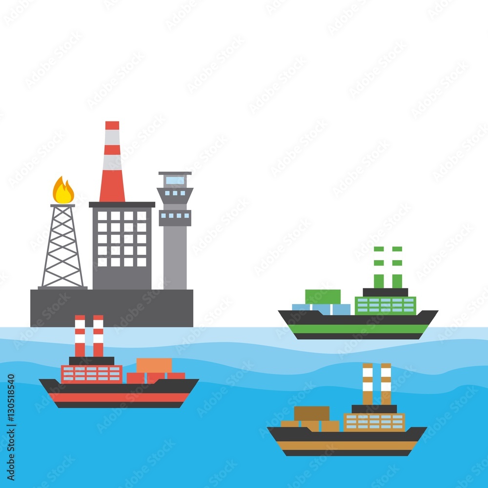 oil rig industry and cargo ships icon. colorful design. vector illustration