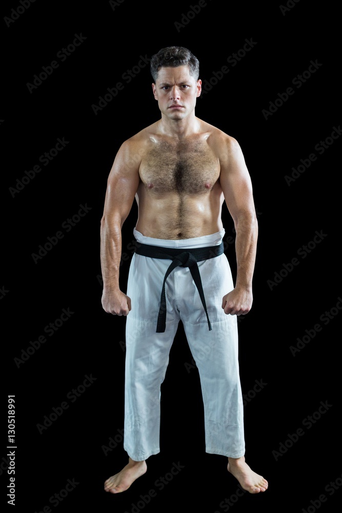 Fototapeta premium Karate fighter performing karate stance