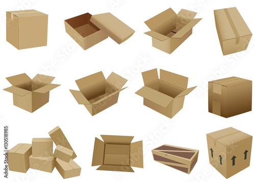 Set of cartoon shipping boxes with flat design