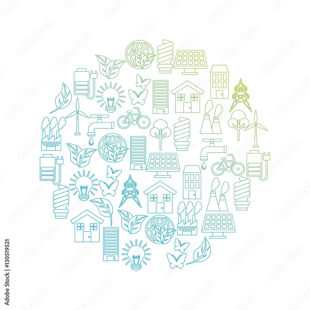 green idea and ecology icons on circle shape over white background. colorful design. vector illustration