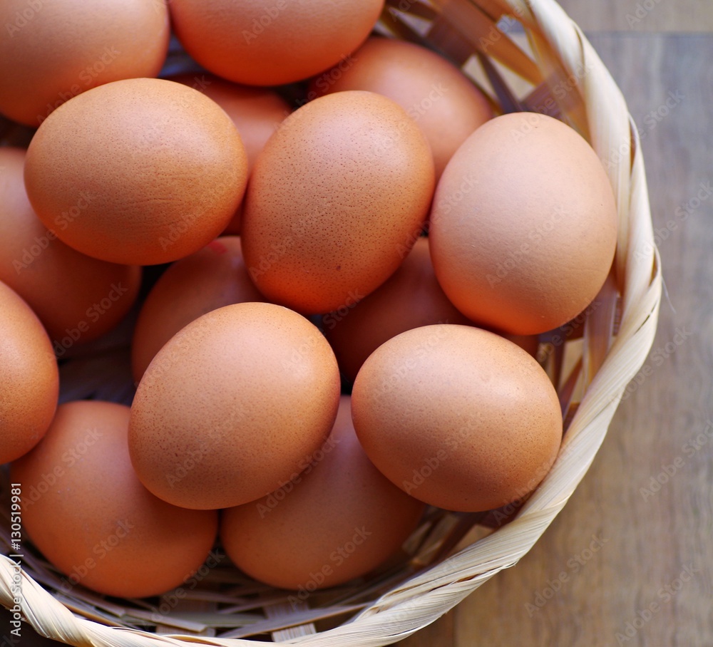 Organic eggs in basket for healthy recipes. Organic eggs in basket for healthy recipes.