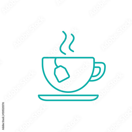 cup of tea with steam hot drink line icon blue on white