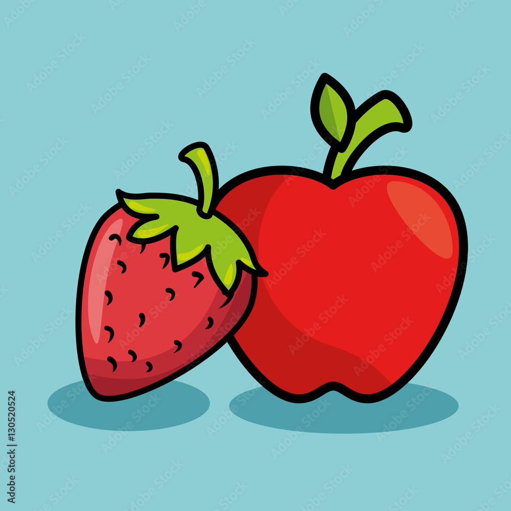 Fototapeta premium strawberry and apple fresh fruit isolated icon vector illustration design